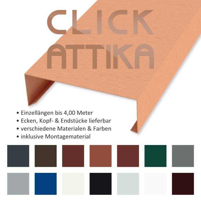 Click-Attika aus Aluminium Graubraun Länge: 2,00 Meter für 21 cm Mauerbreite