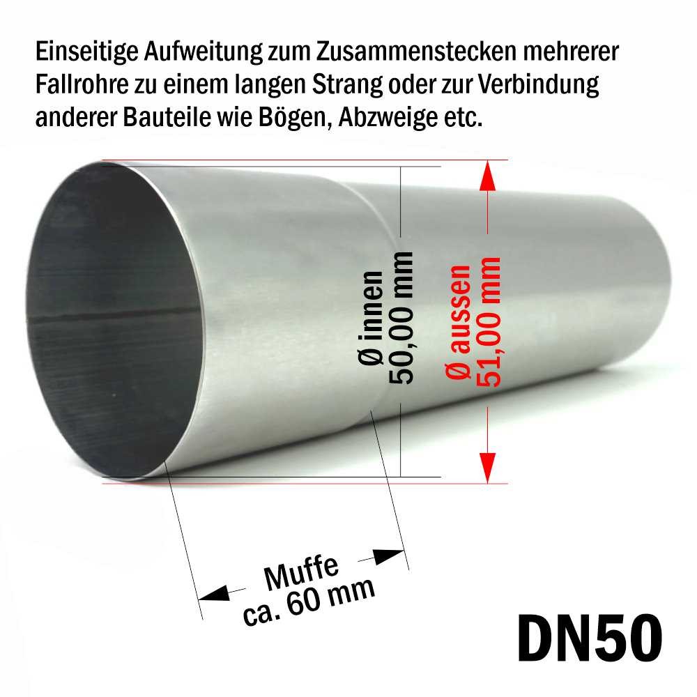 Titanzink Fallrohr DN50 rund Länge 2,0 Meter -   - Die Nr. 1 für Dachentwässerung und Blechkantprofile.